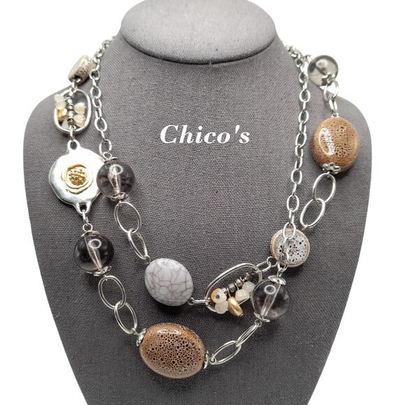 Chico's Long 42" Bead Necklace Beige Lavender Clear Layering - Picture 1 of 14